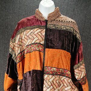 Modi Denim Patchwork Velvet Jacket – Boho Artisan Zip-Up (India Made)